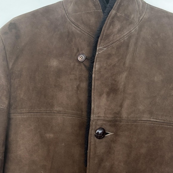 Vintage 70s Jacket Mens 38 Suede Leather Sherpa Lined Shawl Marlboro Coat - Picture 10 of 16